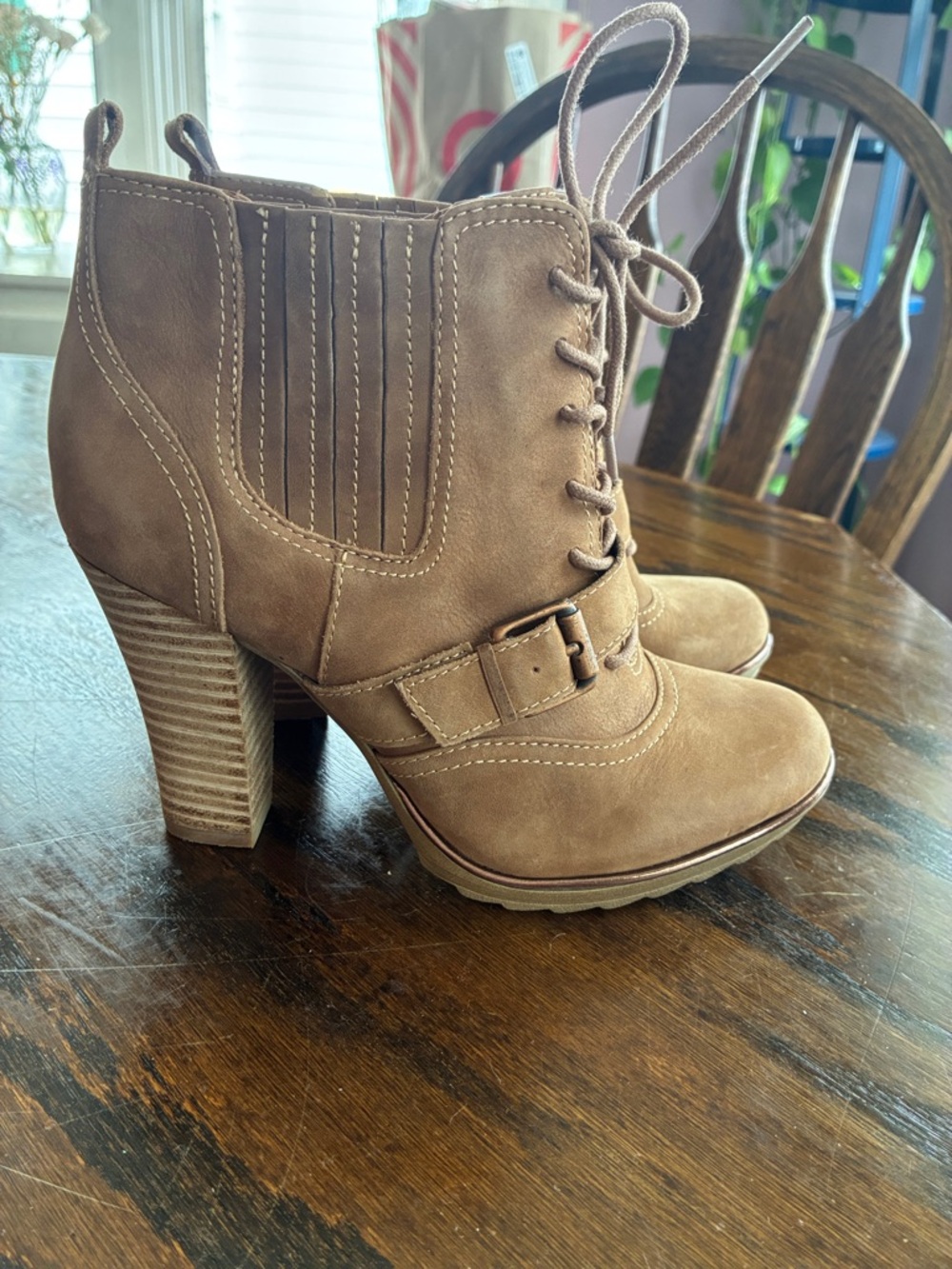 Women's Lace-Up Buckle Ankle Boots in Taupe